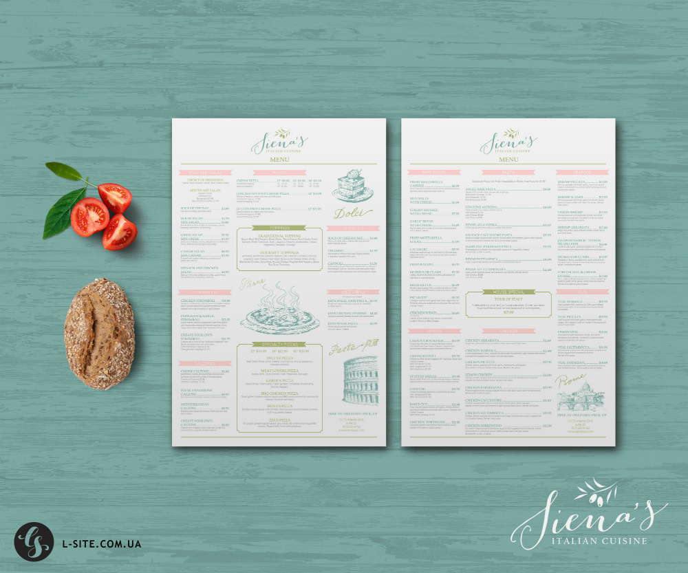 Разработка фирменного стиля для американского ресторана Siena's